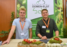 Boomkwekerij Domen-Elst werd gerepresenteerd door broers Rick en Tom Domen. Met 55 hc en meer dan 80 verschillende soorten aan haag- en bosplanten hebben ze een grootassortiment waarvan een fractie getoond werd op de beurs.