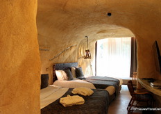 Een van de slaapkamers in de kas