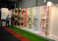 Bij anthuriumkwekerij Evanty worden in de stand de bloemen en de planten getoond en is er speciale aandacht voor de retail. Op de foto Bart Jan Van Eeden Petersman en Jaap Evers.
