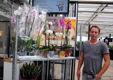 Peter Hofstede van Kwekerij de Hofstede laat de grote, zwarte phalaenopsis zien die hij in potmaat 15 levert.