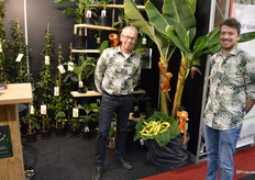 Albrecht en Stan Brands van Flores in Terra. De heren doen o.a. In bananenplanten en vanaf dit jaar is in het assortiment opgenomen de Musa Grand Nain, oftewel de Chiquita banaan. Het is nog even afwachten, of de banenen bij de consument voldoende zullen groeien zodat de vruchten te consumeren zullen zijn.