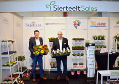 Ronald Lamers en Cees Bronkhorst van SierteeltSales. Ronald laat ons de Calceolaria zien van kwekerij Willemsen Weijs en Cees heeft de Bloomi's vast van hun kersverse klant Huyskweker Arnhem-Nijmegen.