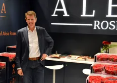 Dirk Hogervorst, directeur van de Spaans-Nederlandse rozenkweker Aleia Roses. Op de beurs presenteerde de kweker het nieuwe merk Maxima, waaronder de zwaarste sortering valt.
