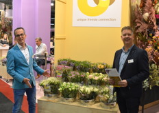 Op een plein waar ook Zentoo en Fleurmarket de bloemen van hpromootten, presenteerde ook het freesia-collectief Unicum haar product. Unicum is het oudste kwekerscollectief in de bloemen van Nederland, zo weten de heren Richard v/d Hout en Jeroen Mol.