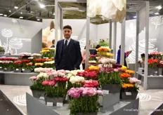 Davide Como of Biancheri Creations, one of Italy's largest ranunculus breeders. Here, presenting a part of their large assortment, including anemones, which they also breed.