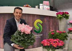 Peter Pol of Schoneveld Breeding holding the Mammoth cyclamen.