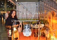 Brittany Yang showing the growth lights of Huiwei Sci & Tech. The company can also supply growers with gas burners and co2 generators.