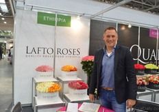 Rob Brussee of Lafto Roses. This Ethiopian farm is exhibiting at the show for the first time.