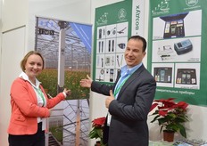 Anastasia Konarek of Step systems and Gertjan Bosman of EMS. The Greenhouse gas analyzer of EMS will be introduced to the Russian growers by STEPS.
