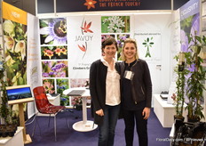 Marie-Laure Rauline of Javoy Plants and Cecile Duval of Les pépinières de France. Javoy is presenting their three new clematis varieties; Clematis Christmas Surprise - an evergreen that is flowering for Christmas, Clematis Sugar Sweet - flowering in spring and has a scent close to rubenia, and Burning Love, a deep red colored one that also well adapts to the climate of Southern Europe.
