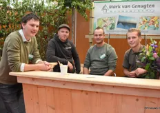 Boomkwekerij Mark van Genugten werd sterk vertegenwoordigd op de beurs door Mark, Justin, Willem en Martijn.