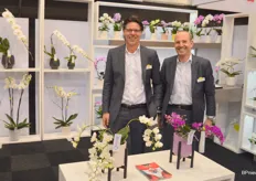Marco Hendriks en Matthieu van Koppen van Opti-flor, dat zich sinds jaar en dag in de orchideeën goed weet te onderscheiden met stijlvolle creaties.