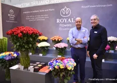 Gustavo Montejo and Tom Biondo of Royal Flowers, an Ecuadorian farm that is the only farm in the country that uses micro irrigation system throughout their 100ha farm. As a result, their flowers have a longer vase life, larger head size and richer colors. On display, their hand painted, tinted and airbrushed cut roses. Biondo sees a good demand for the hand painted roses, particularly during holidays.