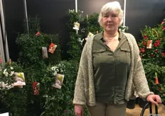 Tonny Huurdeman van La Serre Exclusive Plants met haar kuip en klimplanten. Tonny stond onder anderen met haar Solanums op de beurs die ook weer vanaf April leverbaar zijn.