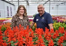 Chantal Groot, backoffice, and Marco Laan, Production Manager, from Hem Genetics, together with their coming introduction the Salvia Redhill. It's a high Salvia with an superb garden value.